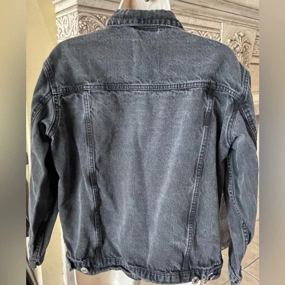 Garage Denim Faded Stone Wash Black Denim Blue Jean Jacket Size Medium - Picture 2 of 8